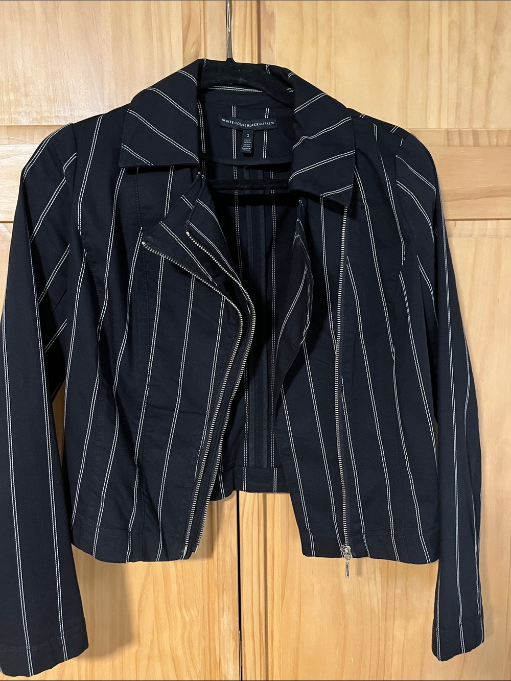 Woven Pinstripe Black Cropped Blazer Jacket